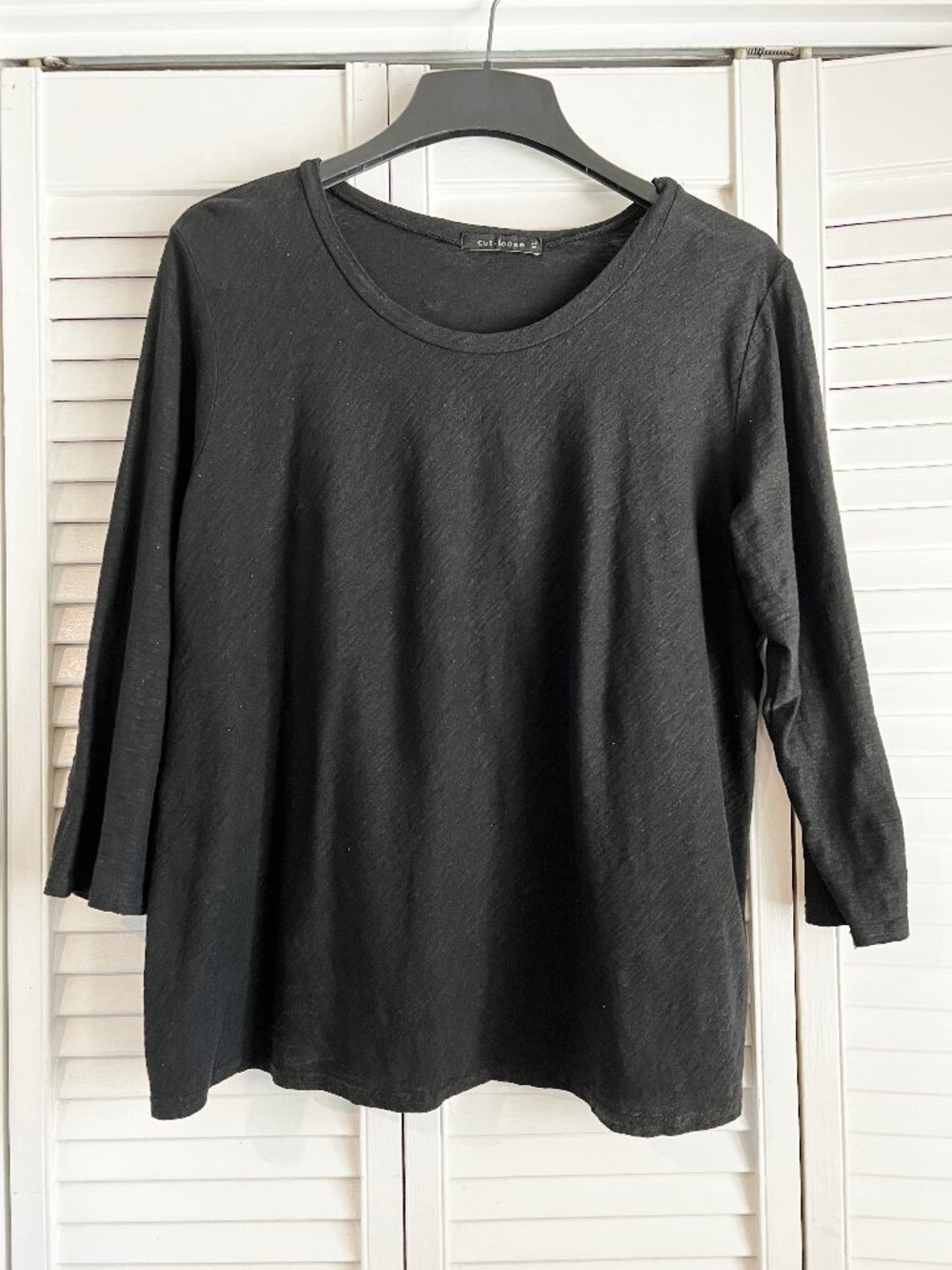 Cut Loose Linen Cotton Jersey 3/4 Sleeve Bias Tee Size XL Black Knit Summer NWT